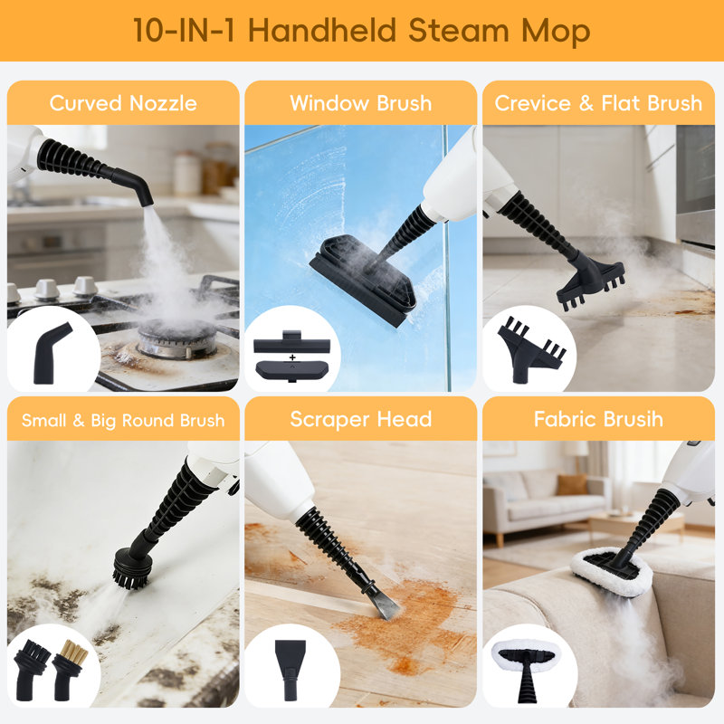 10-in-1 1550W Fast Heat Steam Mop  with Detachable Handheld Steamer for Multi-Surface Home Cleaning，silver