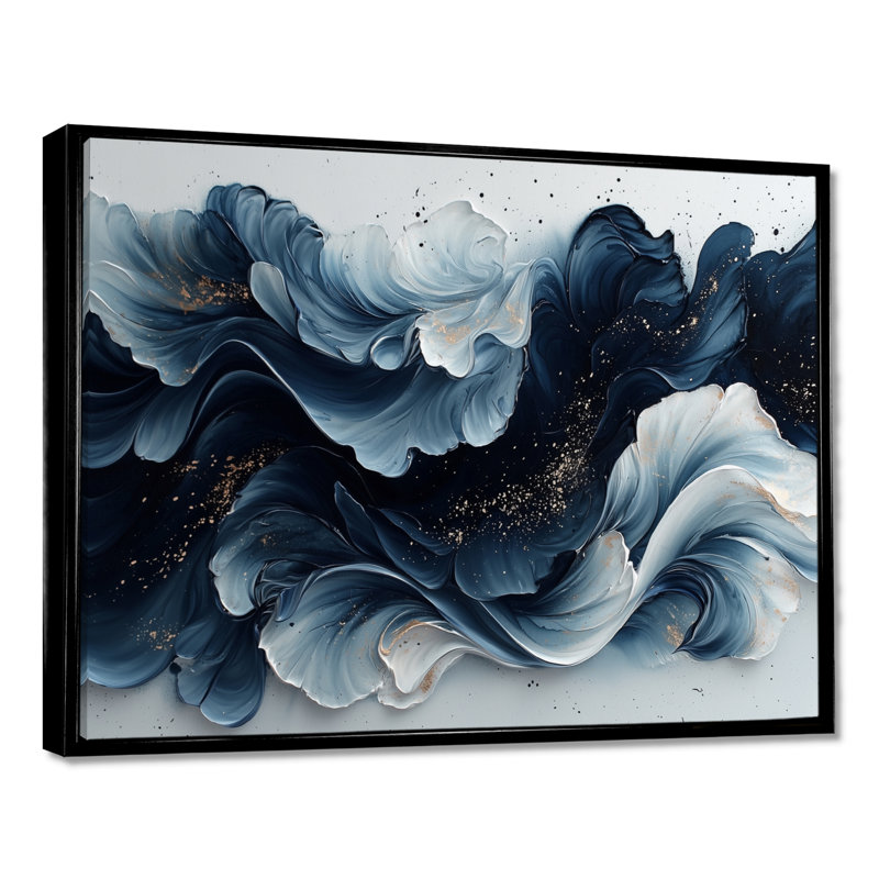 Encre monochrome Echo of River II - Op Art, art mural, H 30 po x l 40 po, Impression encadrée flottante, Noir