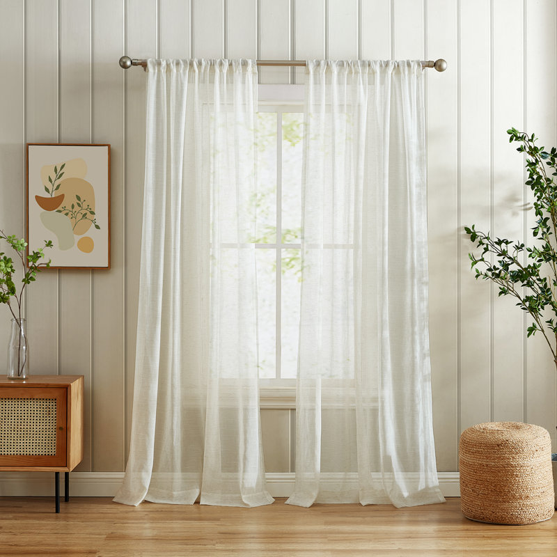 Panneau de rideau transparent en lin Devasya, Bleu, L 52 po x L 84 po