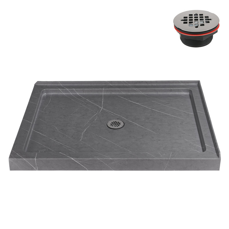 Streamline 48 in. x 36 in. Corner Acrylic Shower Base in Matte Grey with Center Drain, Drain Included, Center, Matte Gray