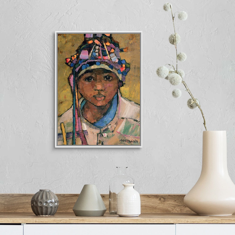 Portrait d'un garçon par Anna Kostenko - reproduction sur toile, H 18 po x l 14 po x P 1,75 po, Cadre blanc