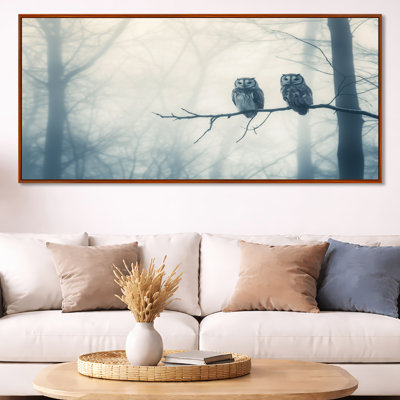 Owl Wall Art, Foggy Forest Canvas, Dreamlike Owls In Fog