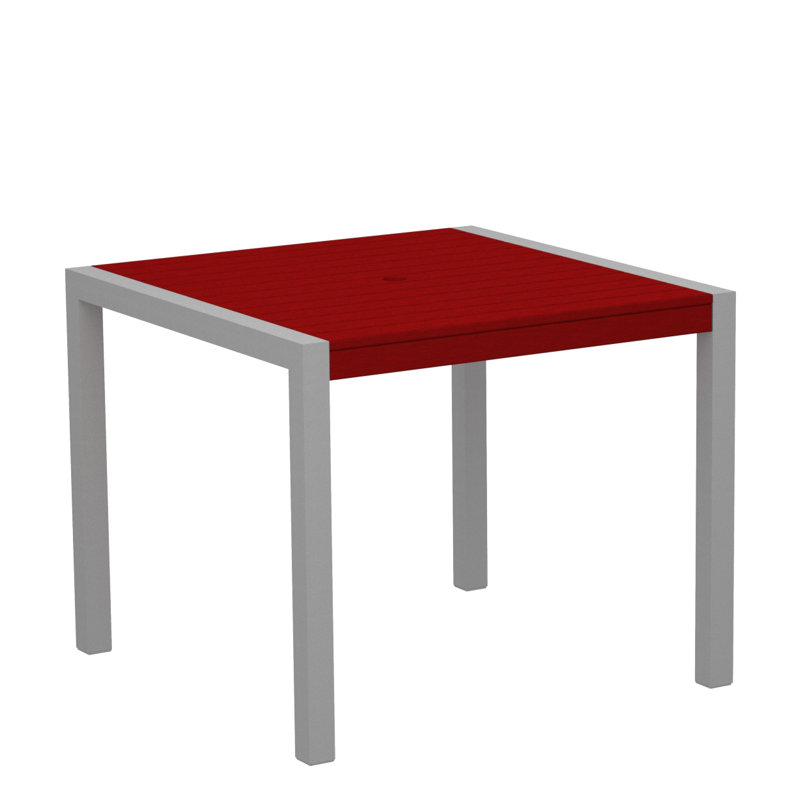 POLYWOOD MOD Dining Table, Textured Silver, Sunset Red, 35.18" W x 35.18" D