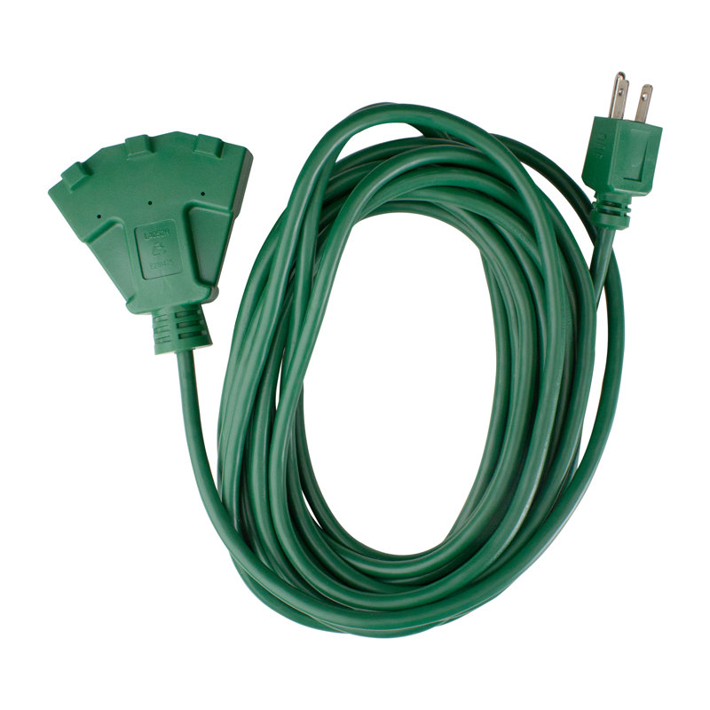Cordon d'alimentation d'extérieur vert 25 po à 3 broches avec connecteur de type ventilateur