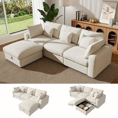 Pure Cloud 110'' Modular Cloud Sectional Sofa 3-Seat with A Storage Ottoman