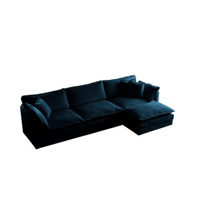 Comfy Sectional With Blue Chenille Upholstery And Reversible Cool Customizable High Breathable - For Airy Comfort