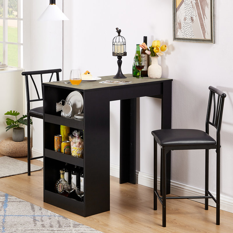 Alaura 2 - Person Counter Height Dining Set Dining Table with Triple Storage Tiers Upholstered Chair Set, Gray