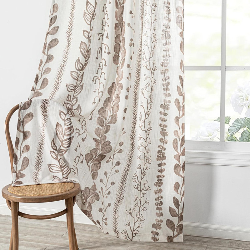 Curtains 2 Panels Boho Curtains For Living Room Light Filtering Patterned Drapes For Bedroom Linen Style Back Tab Leaf Print Grommet Window Treatment