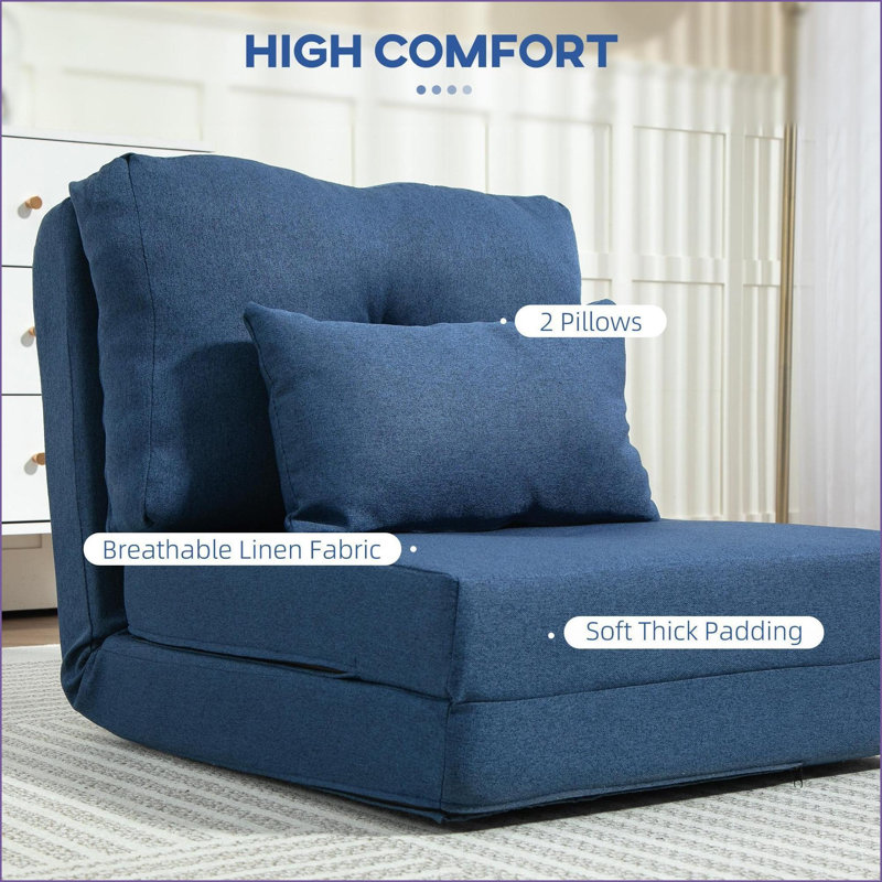 Fauteuil convertible paresseux HOMcom - dossier réglable, structure en métal et amp; Coussins | Bleu foncé | Lin