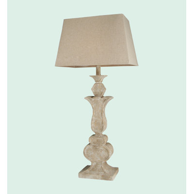 1-Light Natural Wood Table Lamp With A Beige Shade