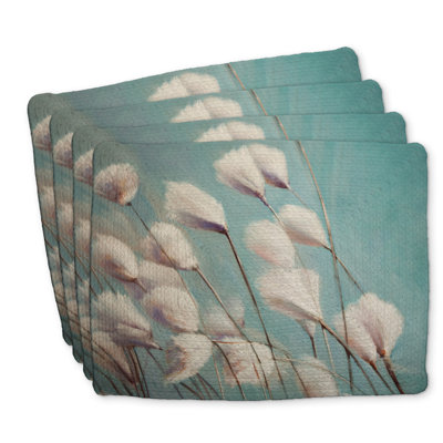 Braided Polyester Placemats Set of 4 - Cotton Grass Flowers