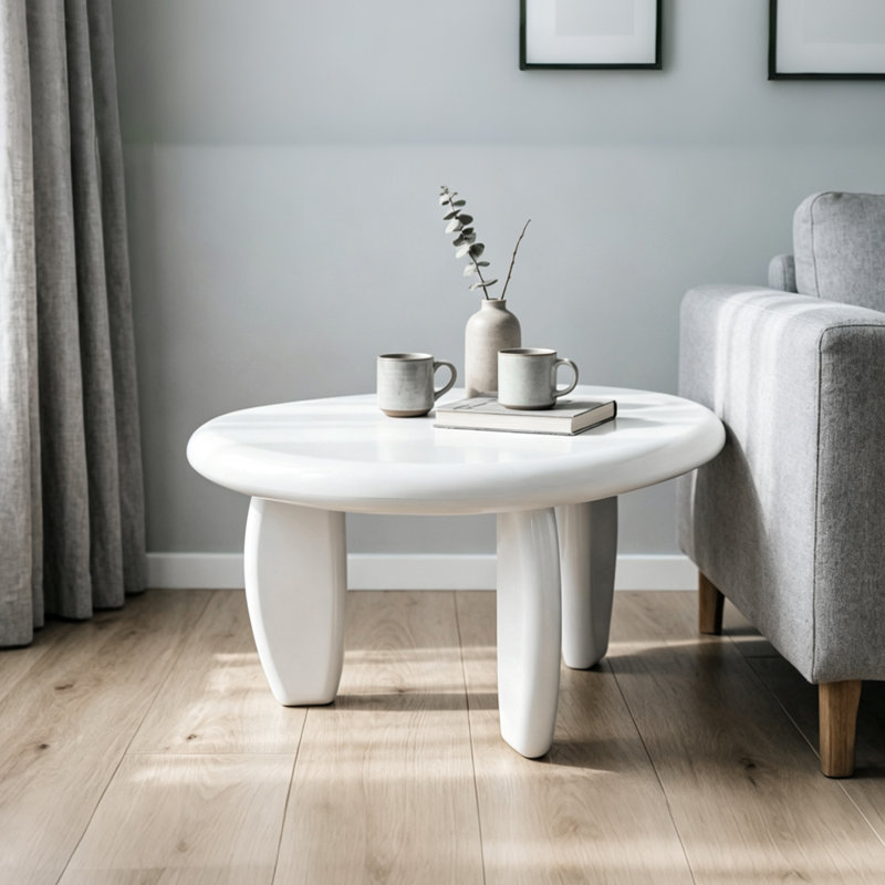 Table d'appoint moderne minimaliste blanche brillante de forme irrégulière
