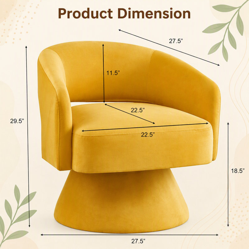 Fauteuil demi-tonneau pivotant moderne et élégant avec velours rembourré, chaises d'appoint rondes pour divers espaces intérieurs