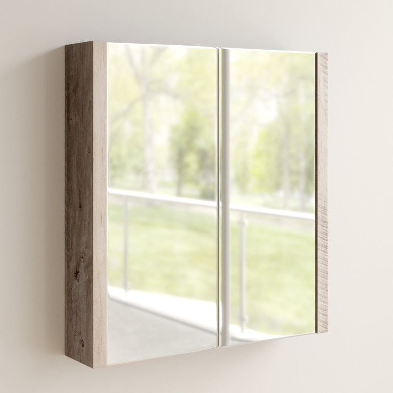 Walker 750mm W 660mm H Surface Framed Medicine Cabinet Mirror 3 Fixed, Light Sawn Oak