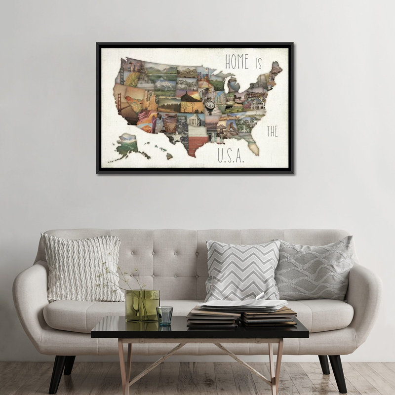Instastates IX, impression sur toile tendue, H 18 po x l 26 po x P 1,5 po, Toile avec cadre noir, Pas de tapis