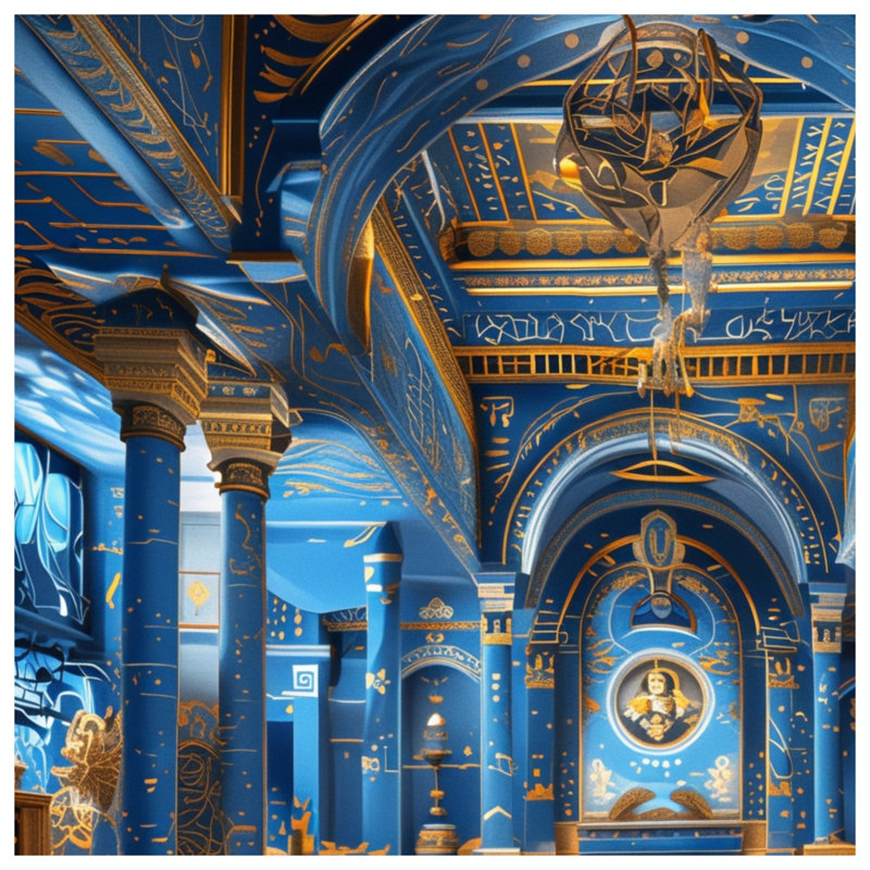 Couvertures intérieures bleues ornées d'or, 60in W x 80in H
