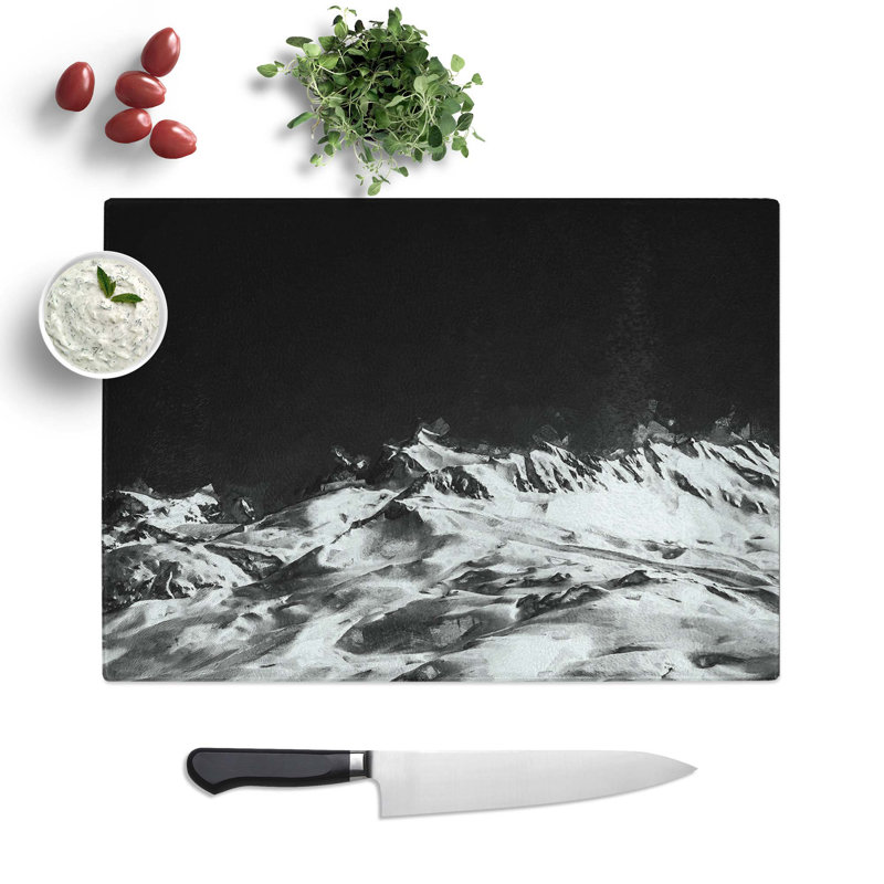 Tempered Glass Snow Covered Mountains Chopping Board, 39 cm W x 28.5 cm L
