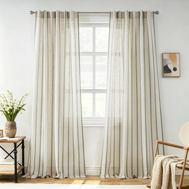 Rideaux semi-transparents avec passe-tringle Farmhouse, Vert Loden, L 52 po x L 84 po