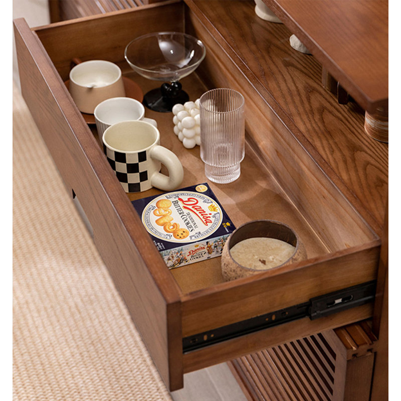 Buffet en bois massif de style Mid-Century, 35.4" H x 63" W x 15.7" D