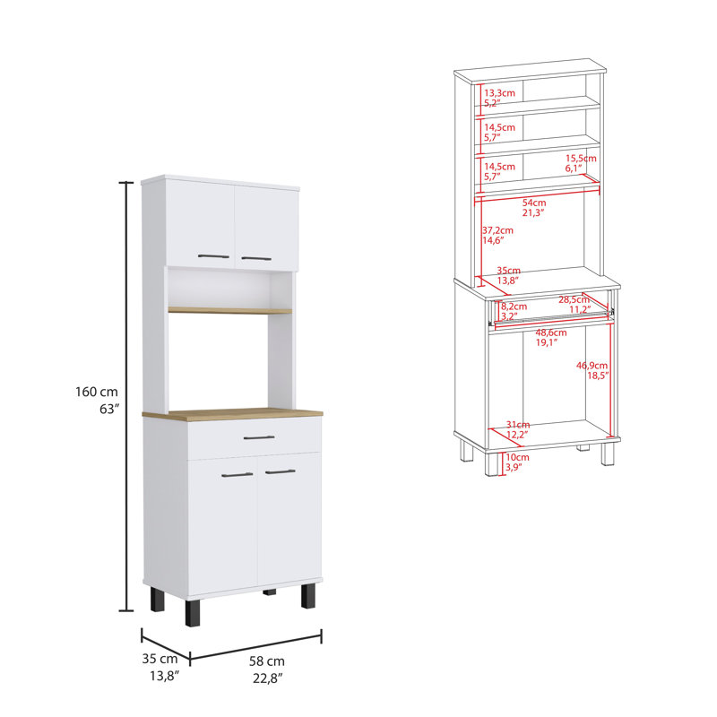 Latinne 160cm Kitchen Pantry, White/Macadamia
