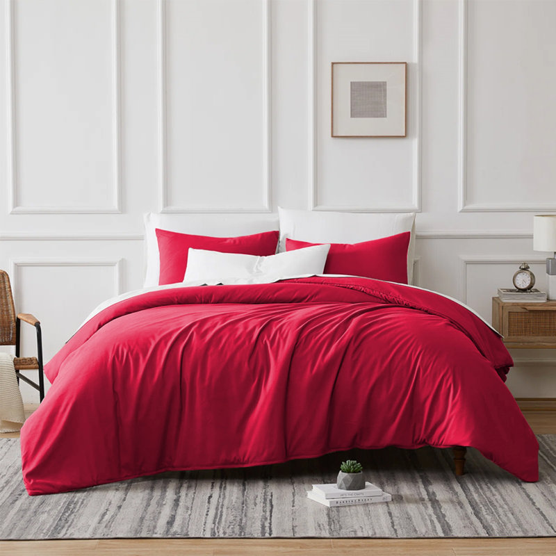 Microfibre 200 TC Plain Reversible Plain Weave Modern & Contemporary Duvet Cover Set, Burgundy