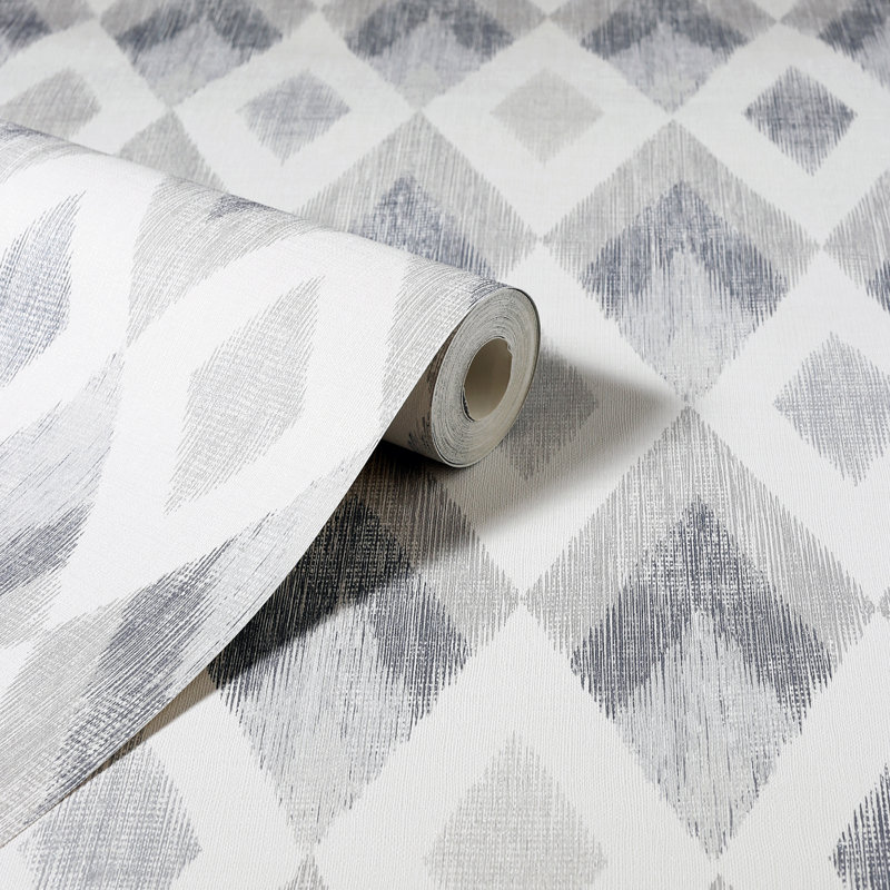 Fitzgerald Grey Ikat Diamond Wallpaper