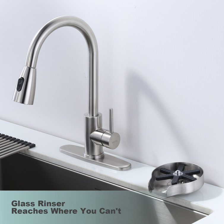 Glass Rinser for Kitchen Sink - Bar Bottle Washer, Cup Cleaner, Faucet  Glass Rinser, Kitchen Sink Accessories, Brushed Nickel