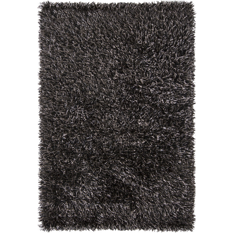 Tapis à poils longs en polyester tissé à la main Zhen, 5 pi x 7 pi 6 po