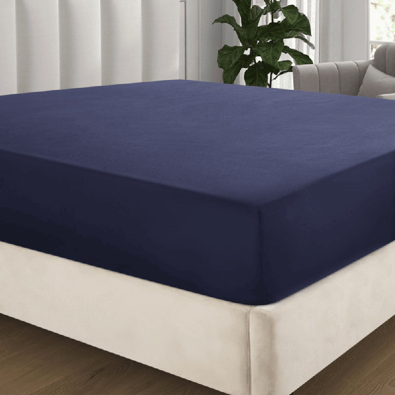 Angeliza Microfiber Brushed Fitted sheet , Navy Blue, Double (4'6)