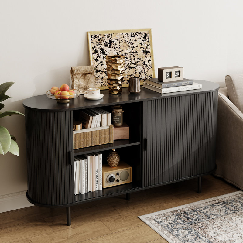 Armoire de rangement de 55 pouces avec portes et tablettes, Noir, noir, noir, noir