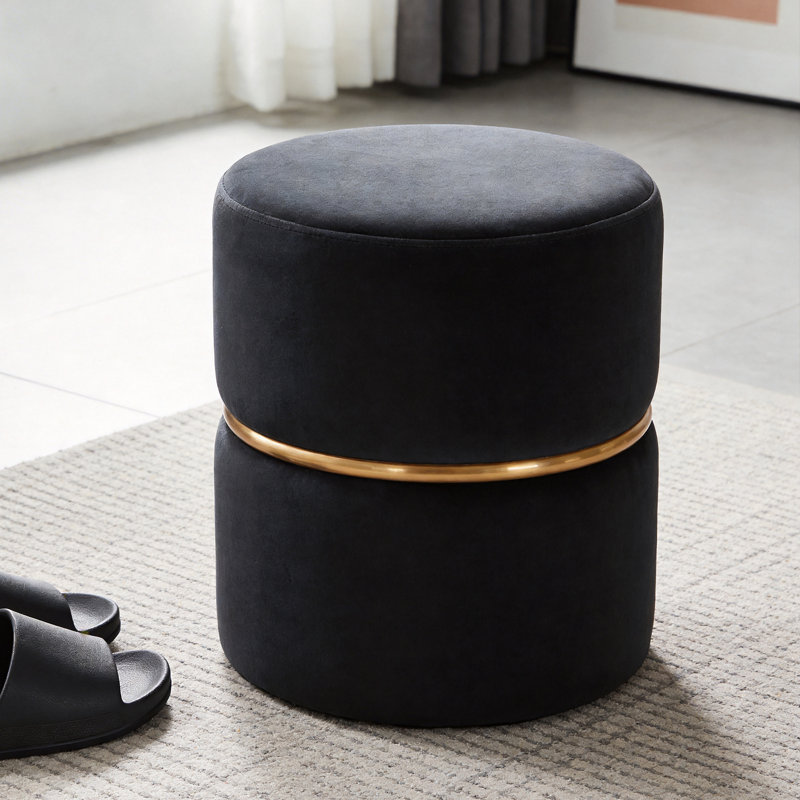 Artin 36cm W Velvet Round Footstool, Black