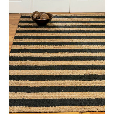 Rectangle Lynch Striped Handwoven Jute Area Rug in Black/Brown -  East Urban Home, B84C00B38E5142DB946D57B23F022B7F