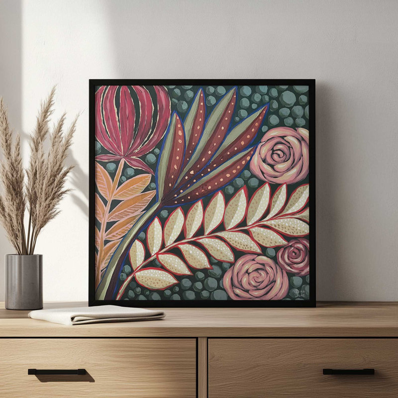 «Tropical Florals» par Dina June, reproduction d'art, H 20 po x l 20 po, Doré