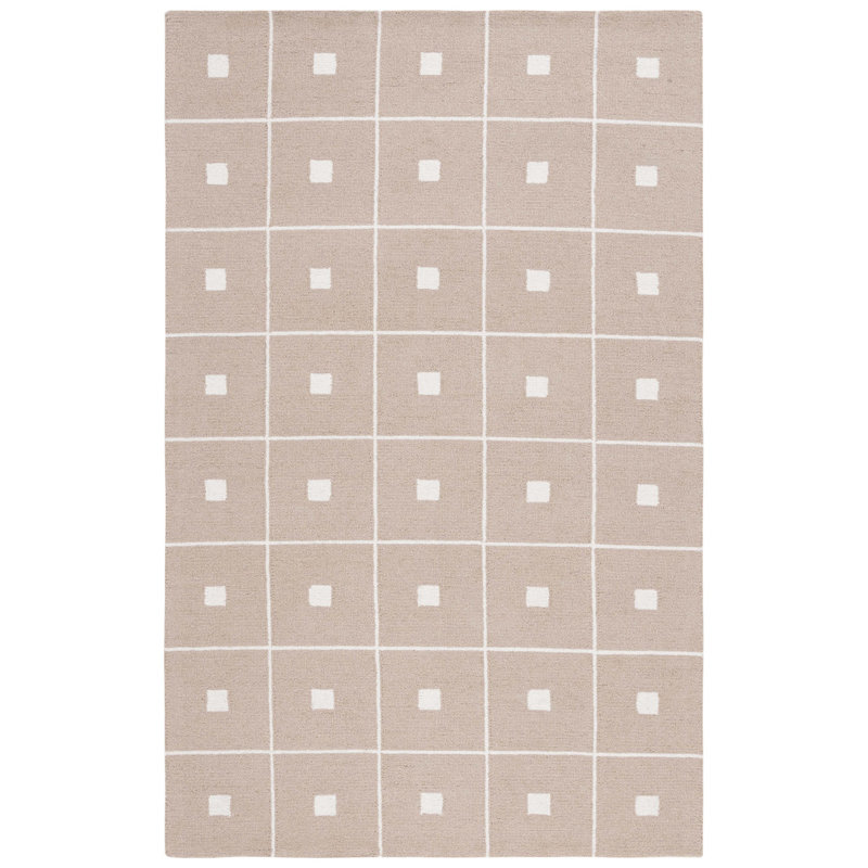 Beige and Ivory Geometric Wool Tufted Rug, 5' x 8'