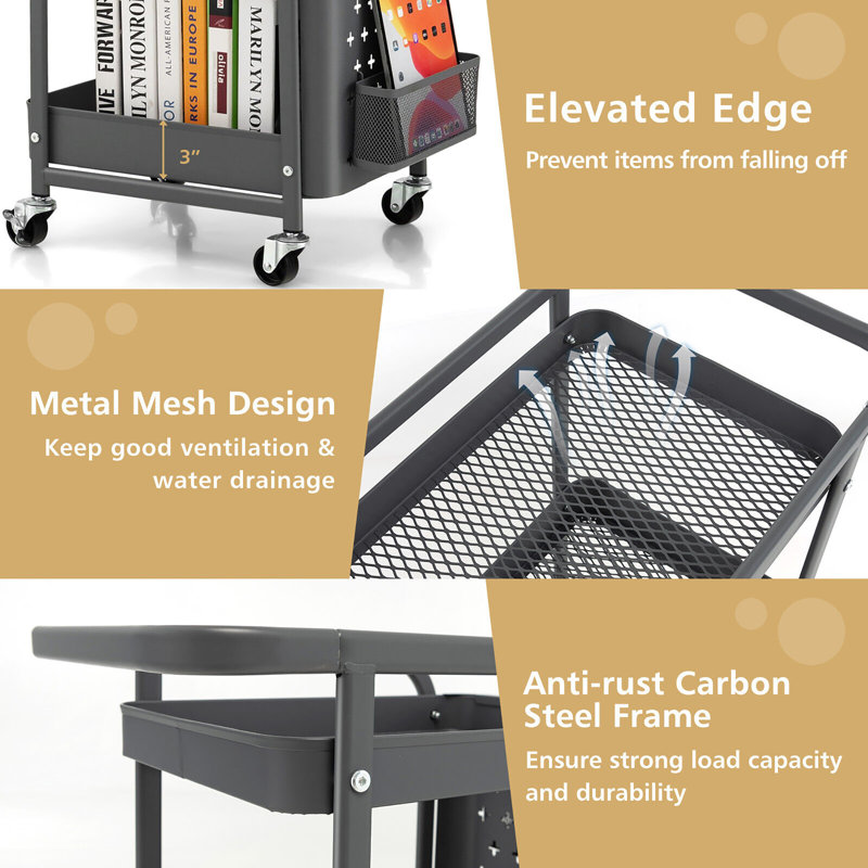 29.5'' H x 20.5'' W Utility Cart with Wheels, Grey