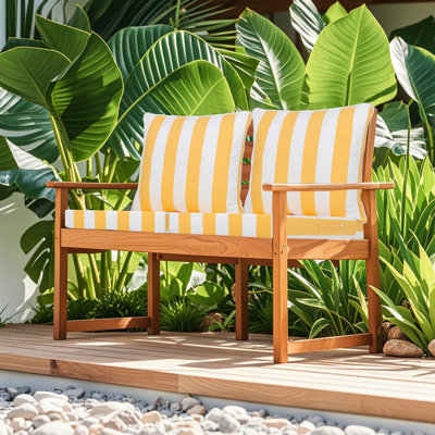 24x24 Inch Outdoor Deep Seat Cushion Set - Waterproof Fade-Resistant Patio Furniture Cushions with Removable Covers, Adjustable Straps & Handles for Chairs, Sofa, Couch (2-Piece)-Yellow/white