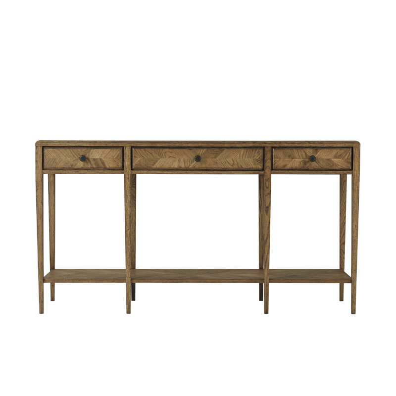 Dawn Oak Mirrored Console Table with Storage