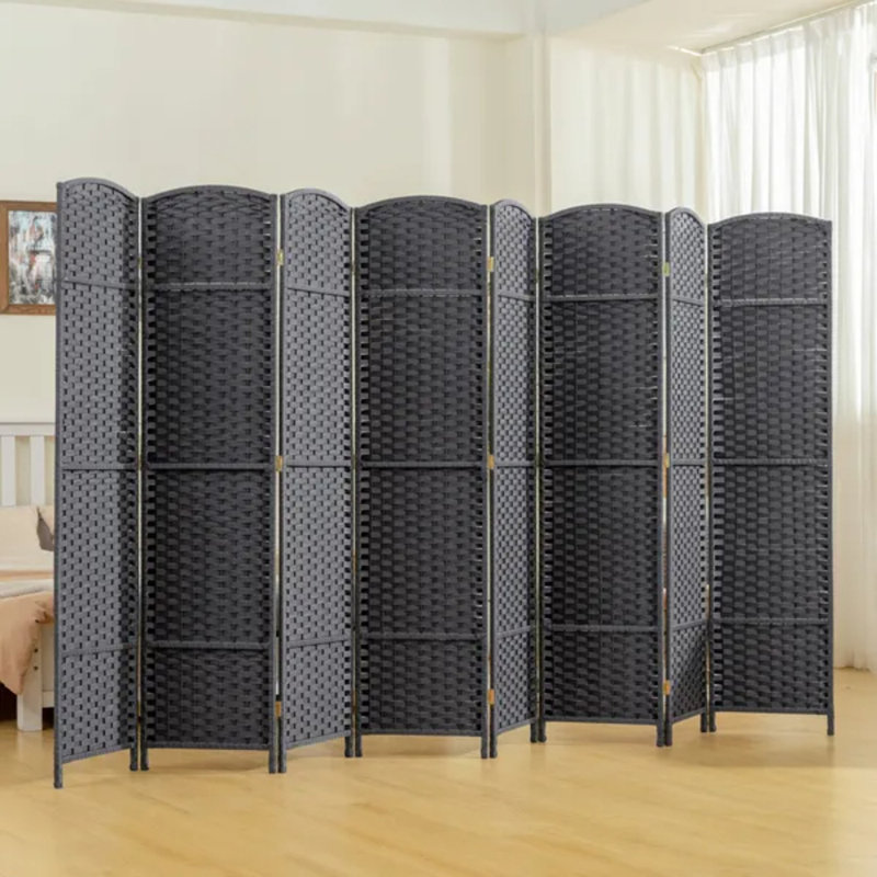 Cloison de séparation pliante 8 panneaux de 5,6 pi de hauteur et cloison autoportante pour bureau à domicile, gris anthracite