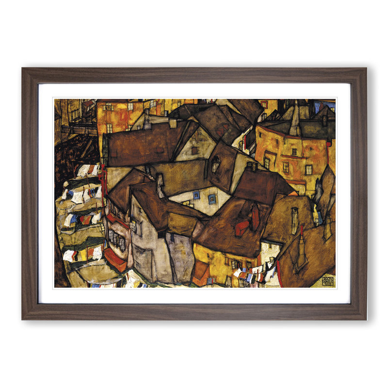 Crescent of Houses by Egon Schiele - Picture Frame Painting, 27cm H x 36cm W x 2cm D, Walnut Framed