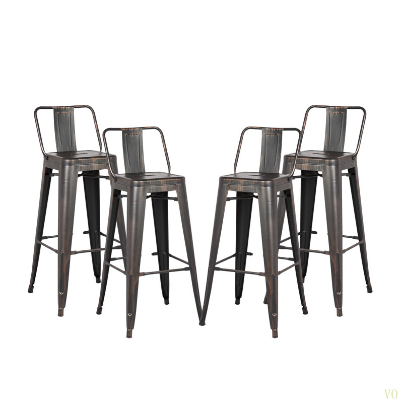 24"Metal Barstool,Country Rustic Style With Back, Kitchen Counter Bar Stool, Lightweight & Sturdy Build, Set Of 4