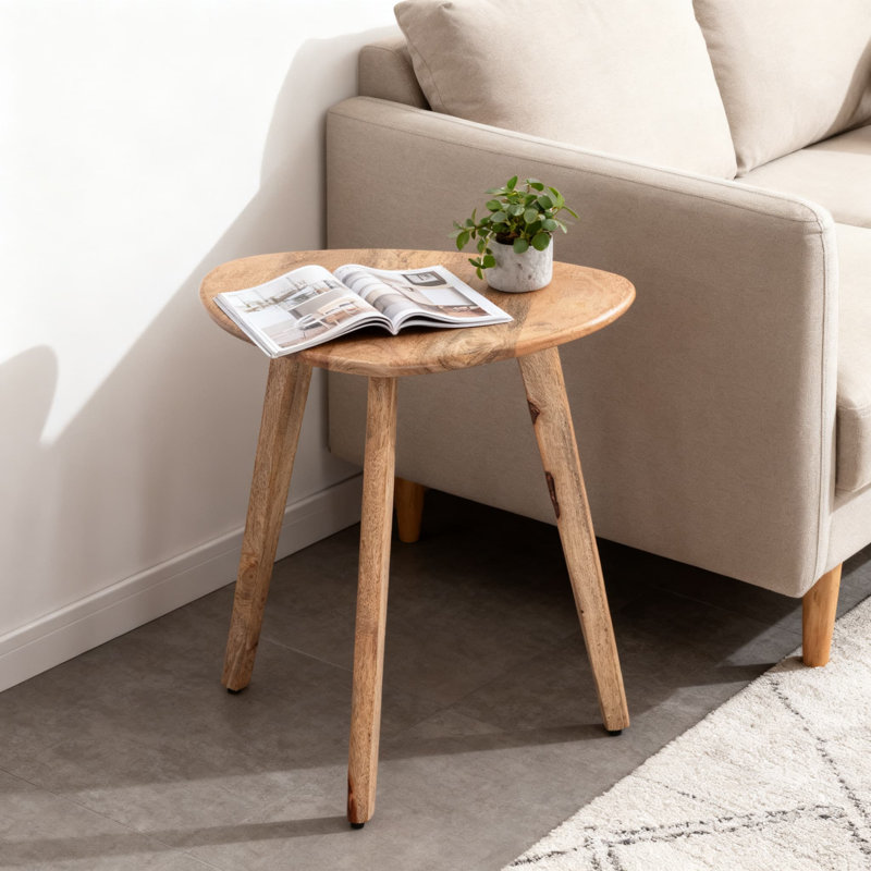 Table de bout triangulaire en bois massif - Table d'appoint minimaliste fabriquée à la main pour le salon, la chambre à coucher ou le bureau - Finition en bois naturel 18 po x 18 po x 20 po