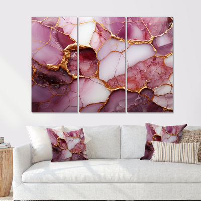 Pink And Gold Marble River I - Abstract Wall Art Print