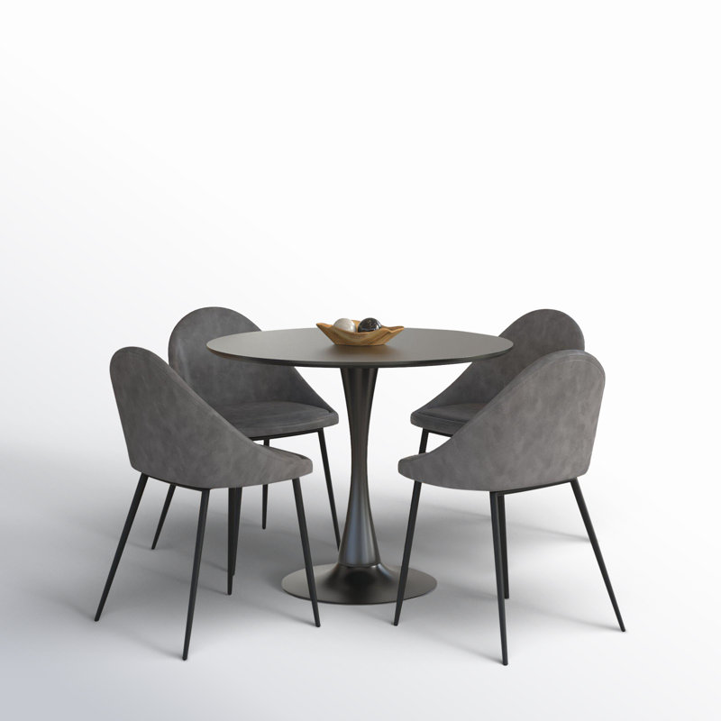 Ensemble repas pour 4 personnes Lincoln, Noir, Similicuir tabac