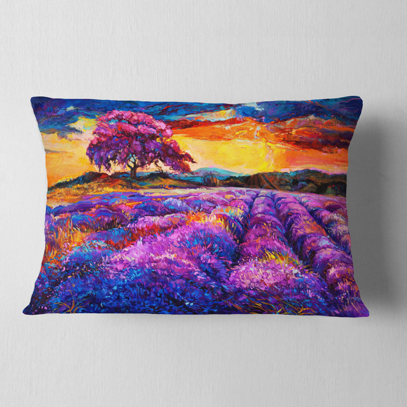 Colorful Lavender Fields - Landscape Printed Throw Pillow