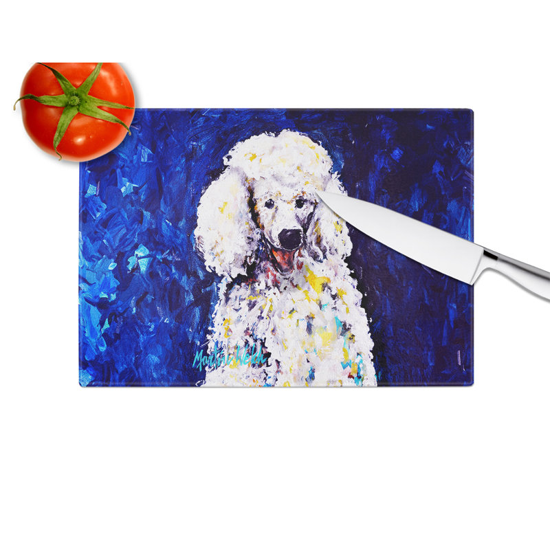 Louie White Poodle Glass Cutting Board