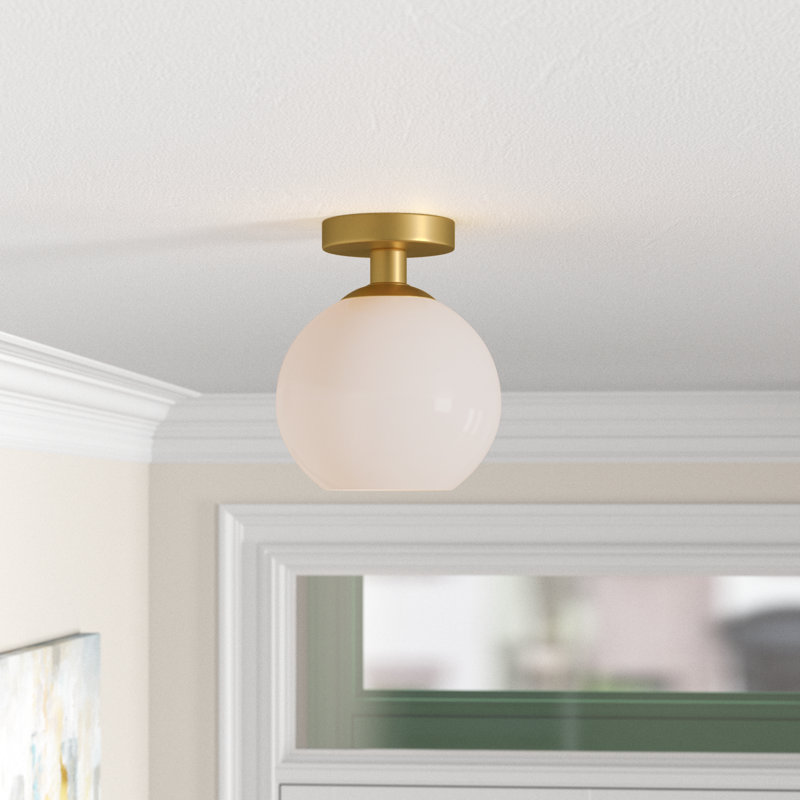 Plafonnier semi-encastré à 1 lumière Snead, H 9,3 po x l 7,9 po x P 7,9 po, Laiton, Blanc givré