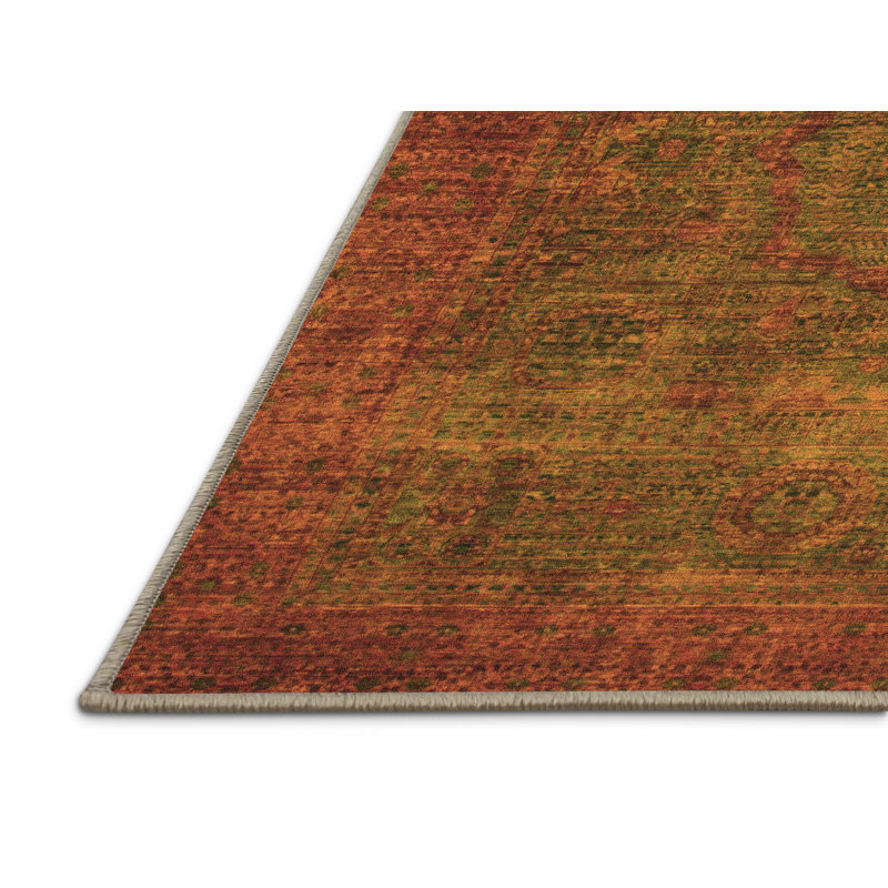 Tapis oriental en chenille tissé à la machine en brun / rouge Mayreli, Rectangle 2 pi x 4 pi