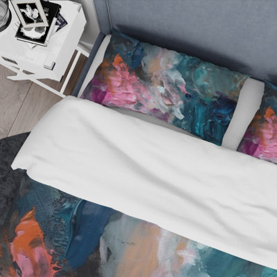 Modern Blue and Pink Abstract - Abstract Painting Duvet Cover Set - Microfiber Polyester