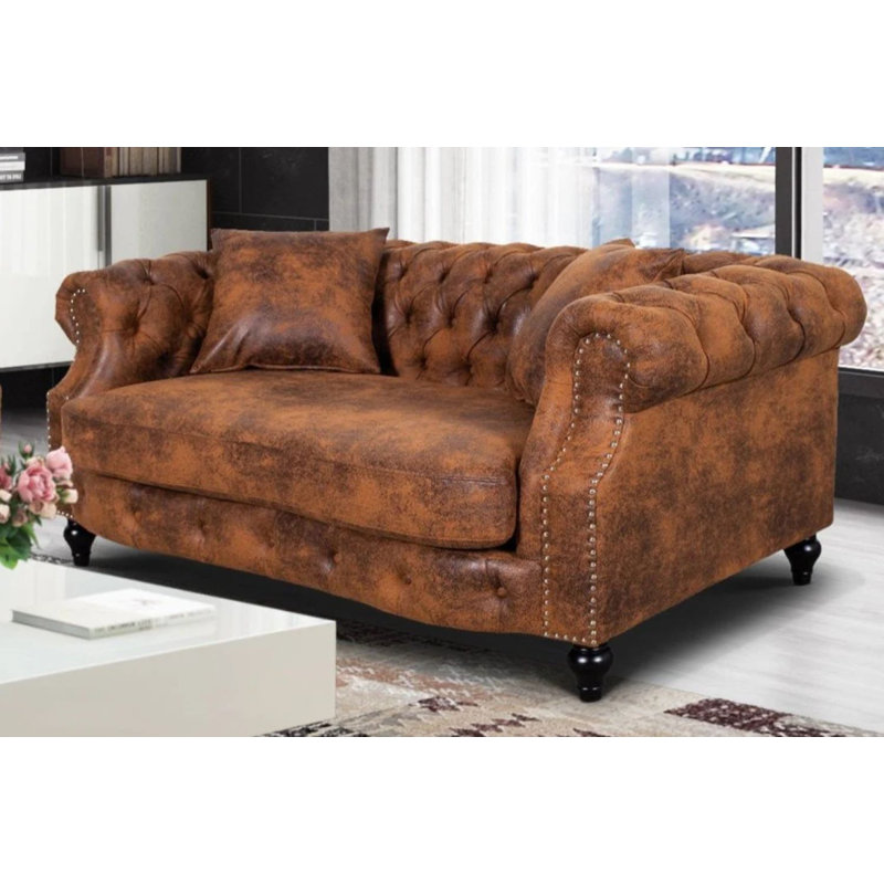 Richmond Mogadore Faux Leather Chesterfield Sofa, Brown, 2