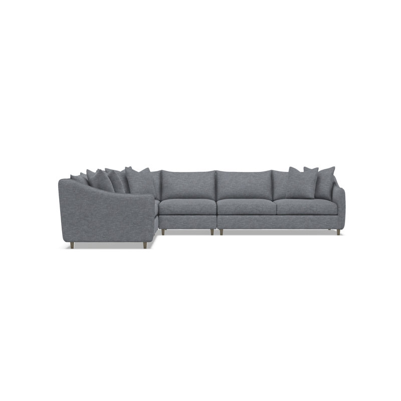 Joli Sectional, Beige Polyester, 32.5" H x 137.5" W x 107.5" D, Dark Brown Wood